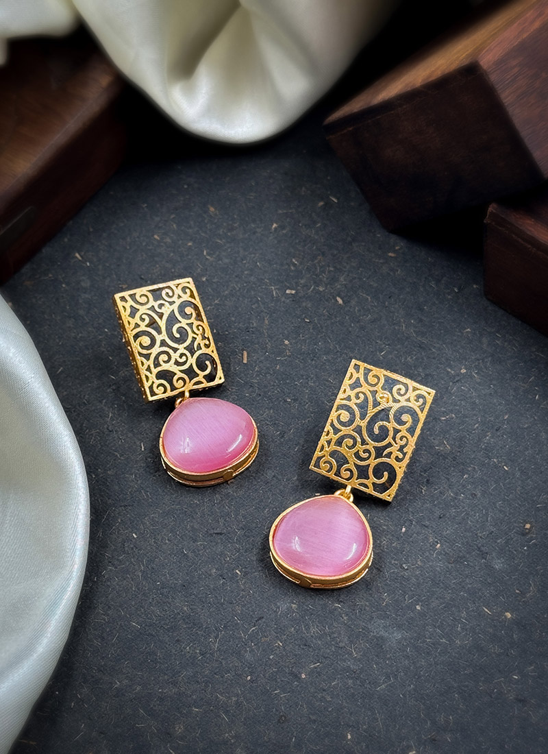 Pink Kundan Embellished Drops After Six Wear