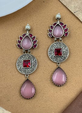 Pink Kundan Long Dangle Earrings For Women