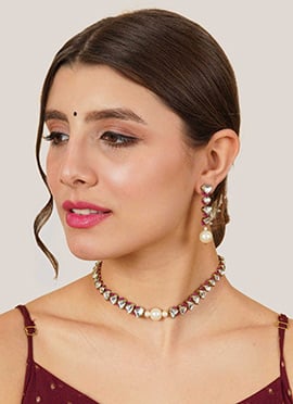 Pink Kundan Moti and Beads Choker