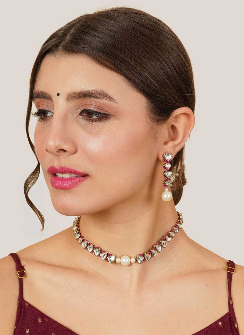 Pink Kundan Moti and Beads Choker