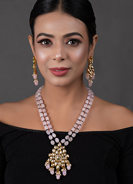 Pink Kundan Moti Stones Work Necklace Set