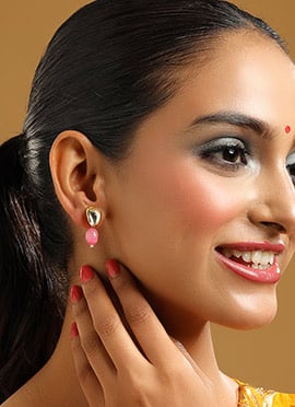 Pink Kundan Pearl Drops