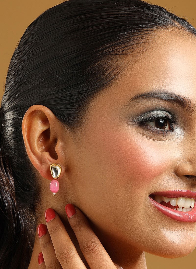 Pink Kundan Pearl Drops Festive Wear