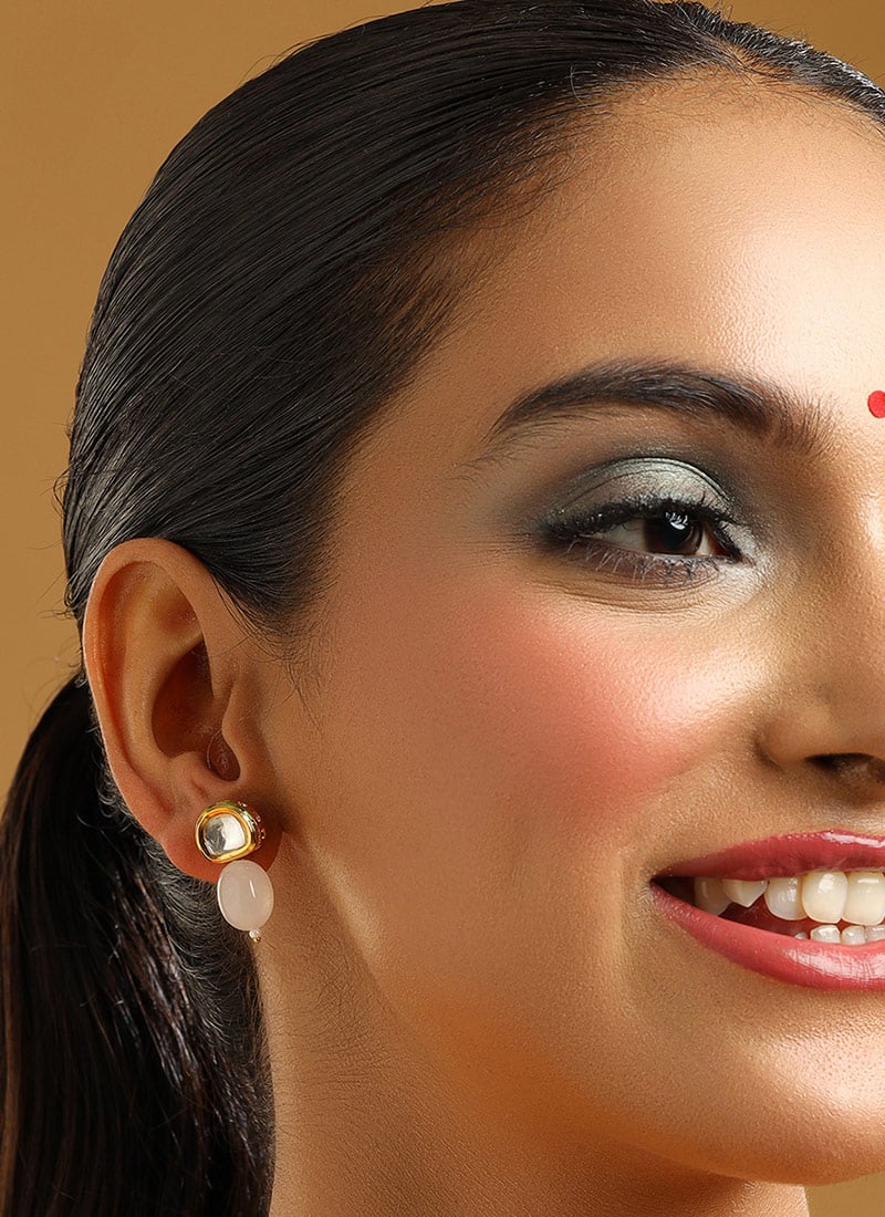 Pink Kundan Pearl Drops Festive Wear