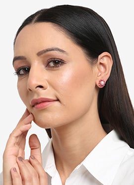 Pink Kundan Studs