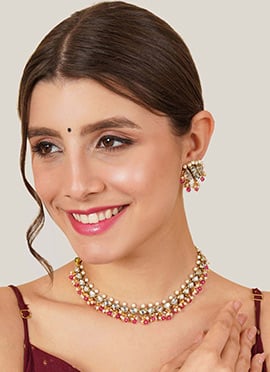 Pink Kundan With Beads And Mothi Work Choker