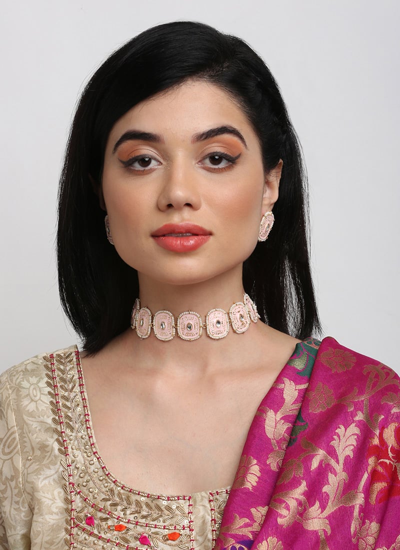 Pink Kundan With Beads Choker Wedding Wear
