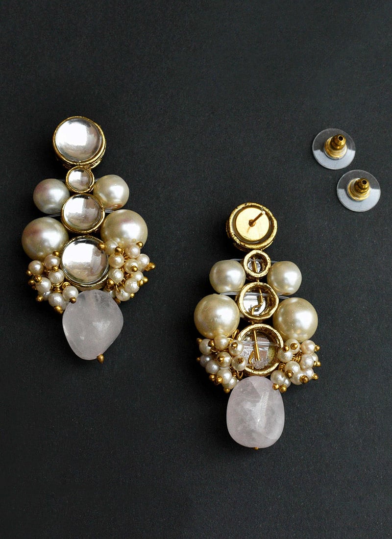 Pink Kundan With Moti And Beads Danglers After Six Wear