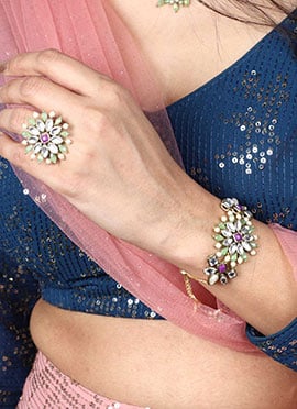 Pink Kundan With Moti Bracelet