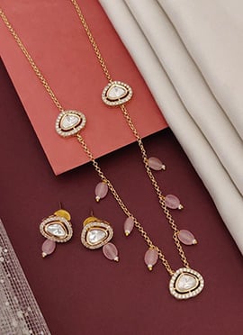 Pink Kundan With Stone Pearl Pendant Necklace Set