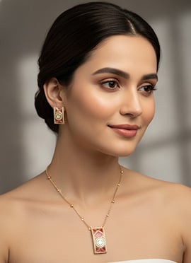 Pink Kundan With Stone Work Necklace Set