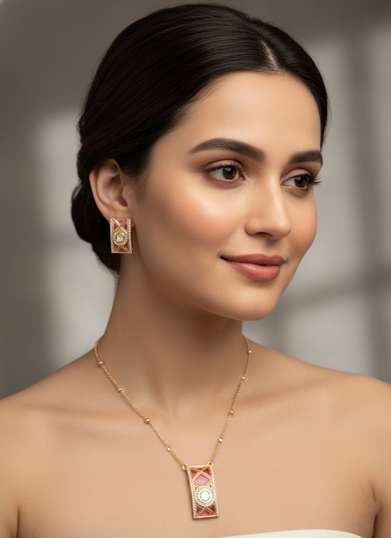 Pink Kundan With Stone Work Necklace Set Wedding Wear