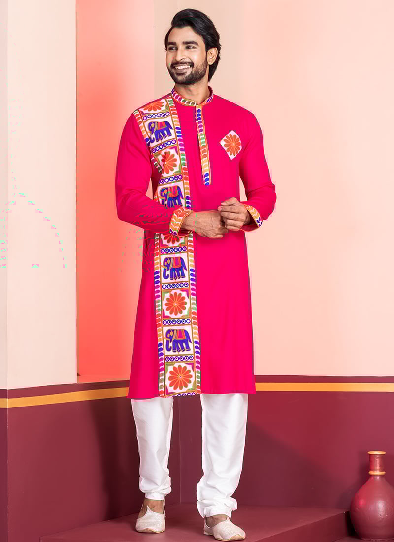Pink Kutch Work Kurta Pyjama Festive Wear