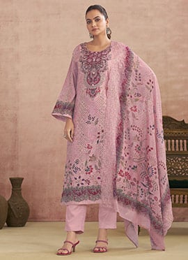 Pink Lawn Cotton Digital Print Straight Pant Suit