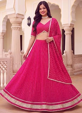 Pink Leheriya Printed Zari Work Georgette Lehenga
