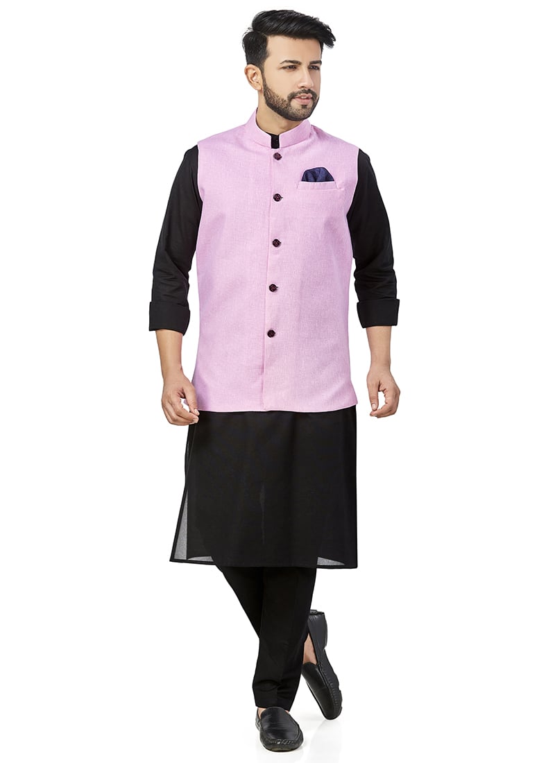 Pink Linen Blend Bandi Set