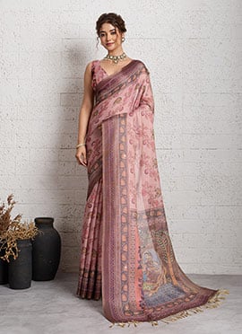 Pink Linen Printed Saree