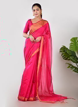 Pink Linen Zari Work Saree