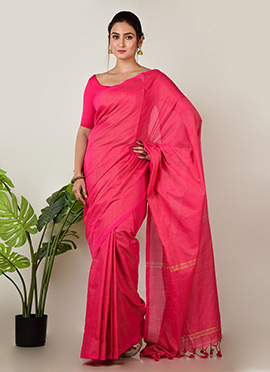 Pink Linen Zari Work Saree