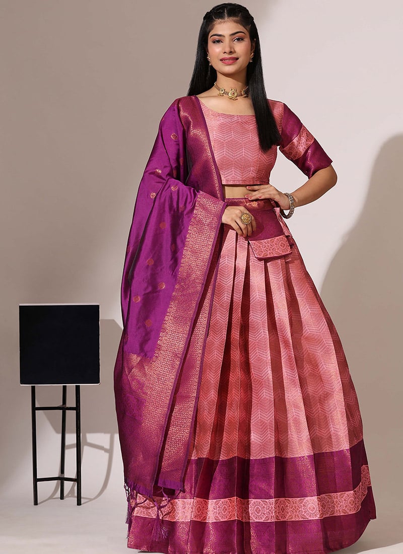 Pink Litchi Silk Zari A Line Lehenga Festive Wear