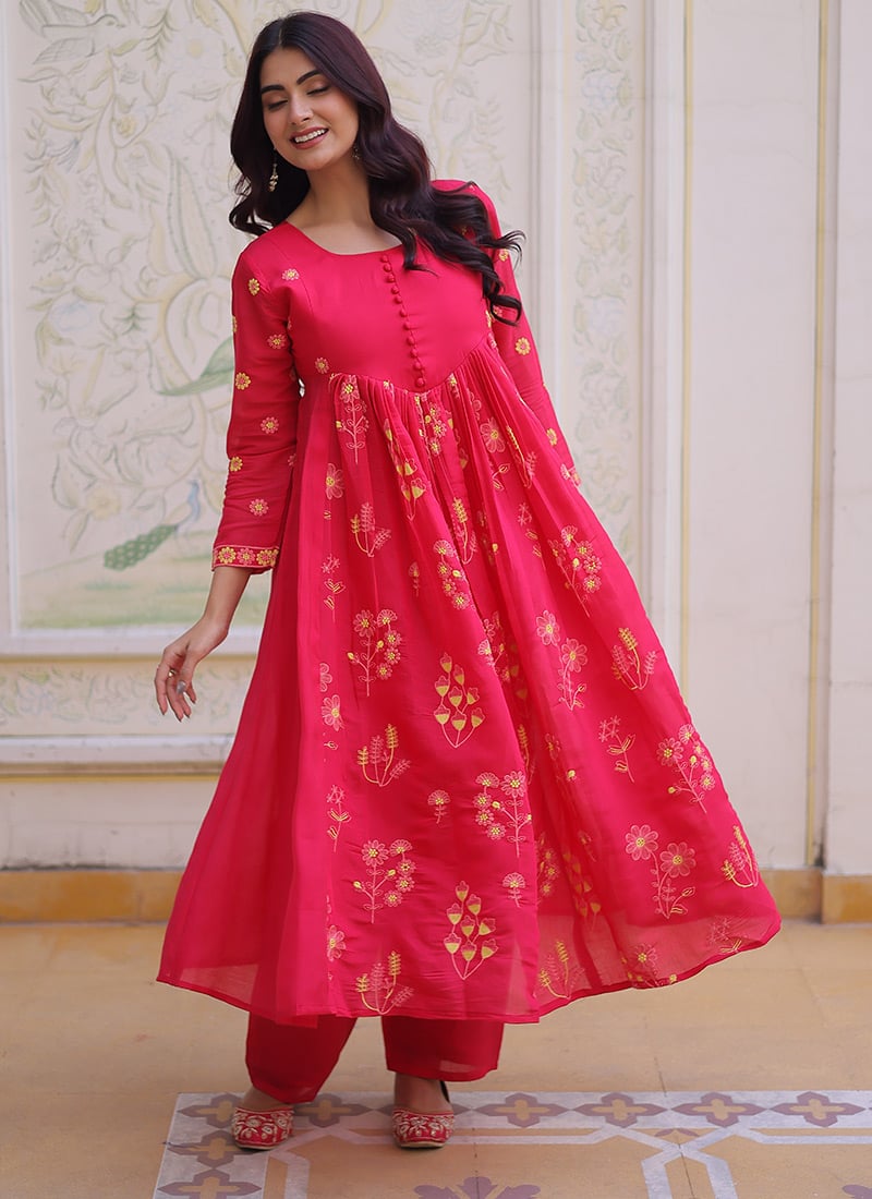 Pink Mal Chanderi Embroidered Kurta Straight Pant Set After Six Wear