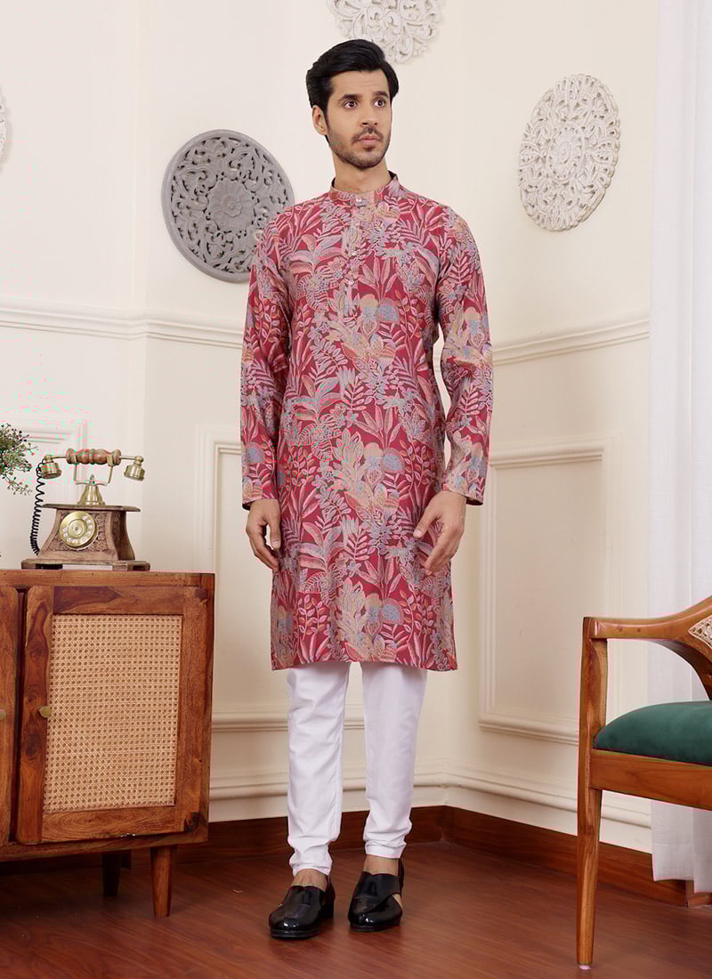 Pink Modal Silk Printed Kurta