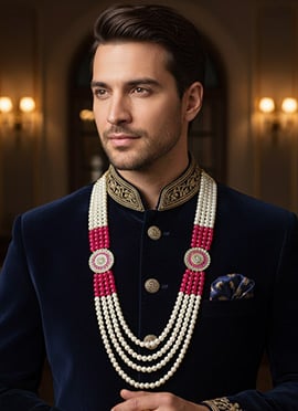 Pink Moti And Kundan Men Necklace