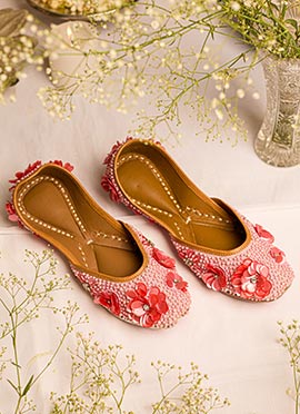 Pink Moti And Stone Work Juti