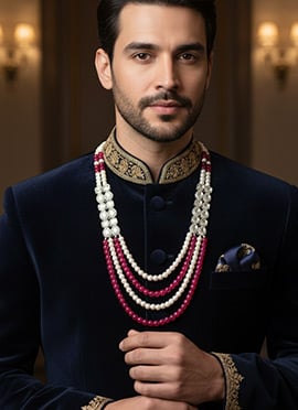 Pink Moti Kundan And Moti With Stone Men Necklace