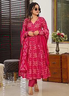 Pink Muslin Digital Print Anarkali Suit