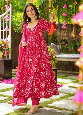 Pink Muslin Digital Print Flared Anarkali Suit