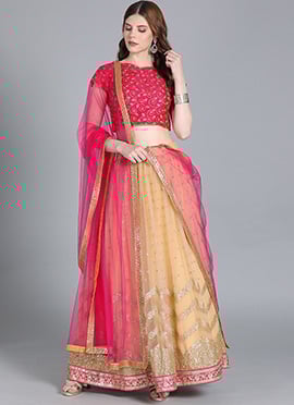 Pink N Beige Embroidered Lehenga Set