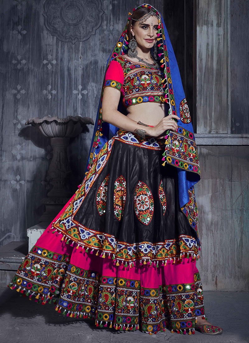 Pink N Black Art Silk Thread Embroidered Chaniya Choli Festive Wear
