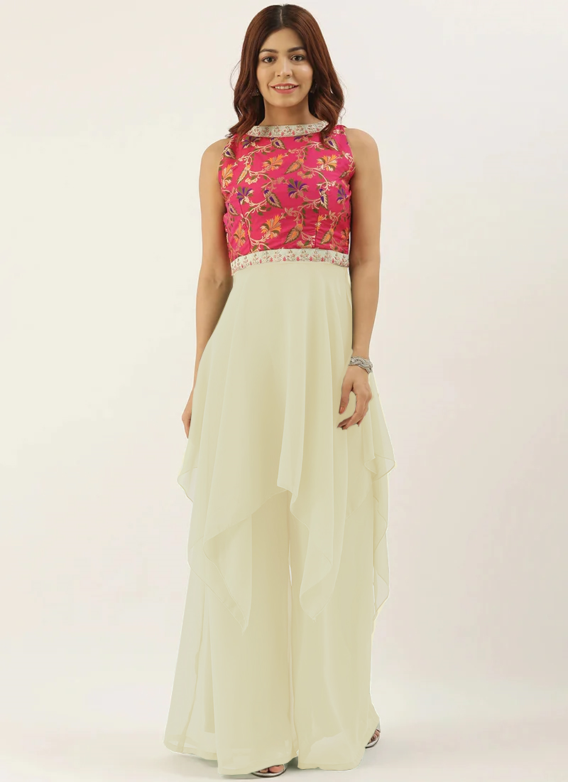 Women Off White Solid Kurta Palazzo Set