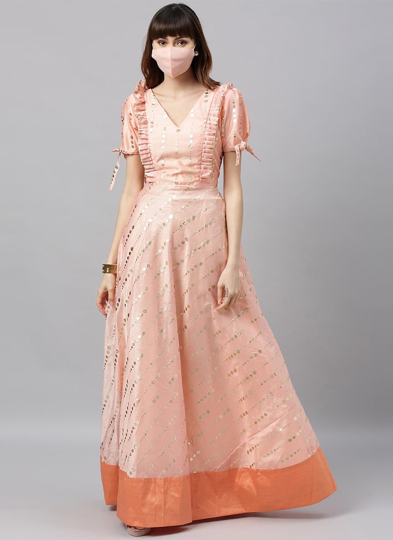 Pink N Peach Half Sleeves Gown