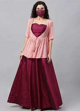 Pink N Purple Embroidered Jacket Skirt Set