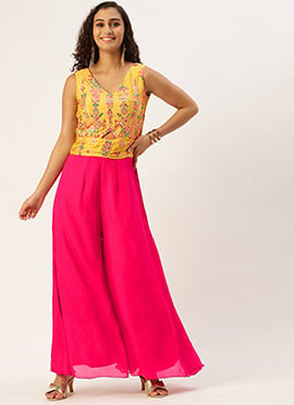 Pink N Yellow Embroidered Chinon Jumpsuit