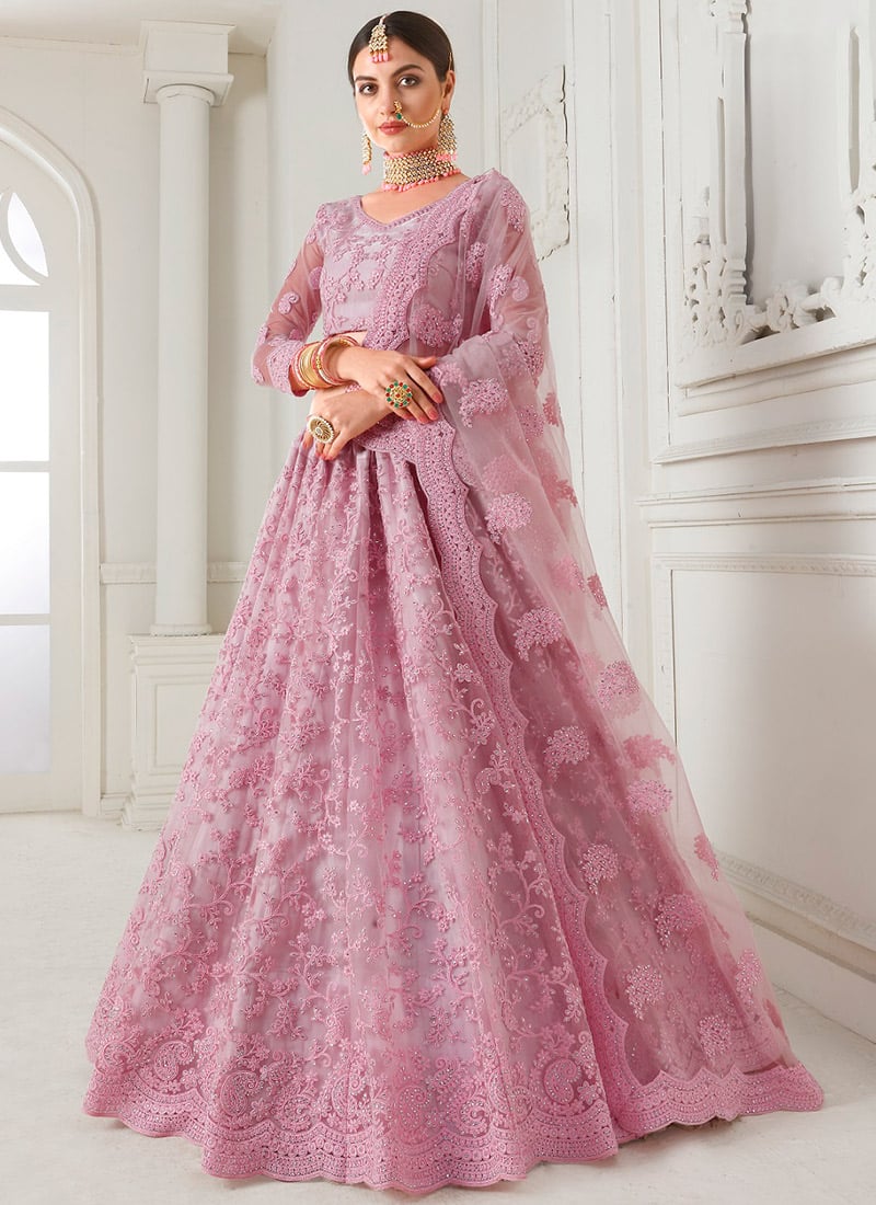 Pink Net A Line Lehenga Wedding Wear