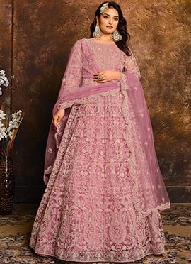 Pink Net Anarkali Suit