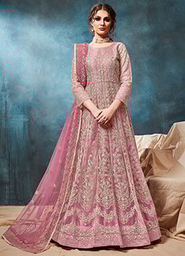 Pink Net Embroidered Anarkali Suit