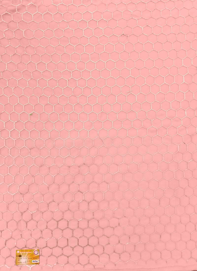 Pink Net Embroidered Fabric
