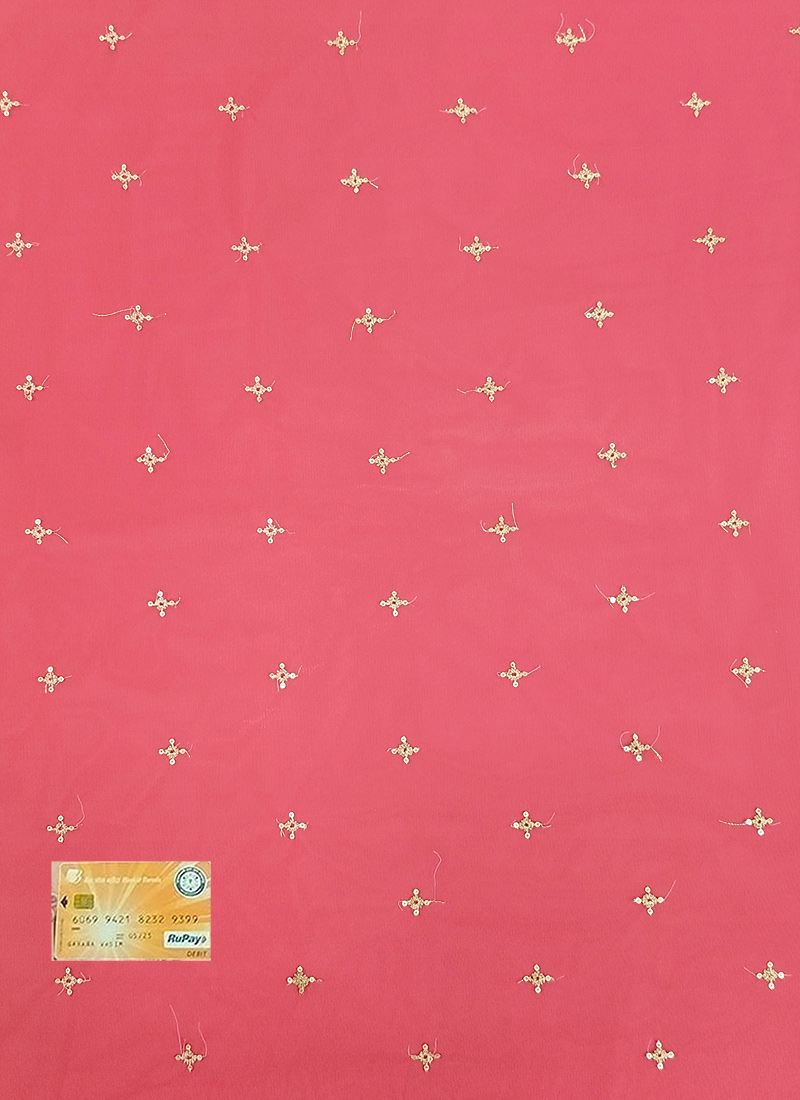 Pink Net Embroidered Fabric