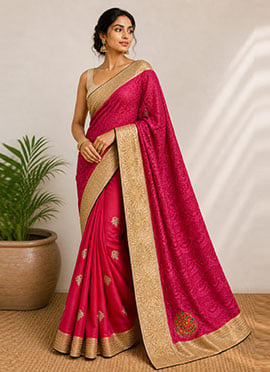 Pink Net Embroidered Saree