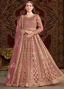 Pink Net Embroidered Sequins Gorgeous Anarkali Suit
