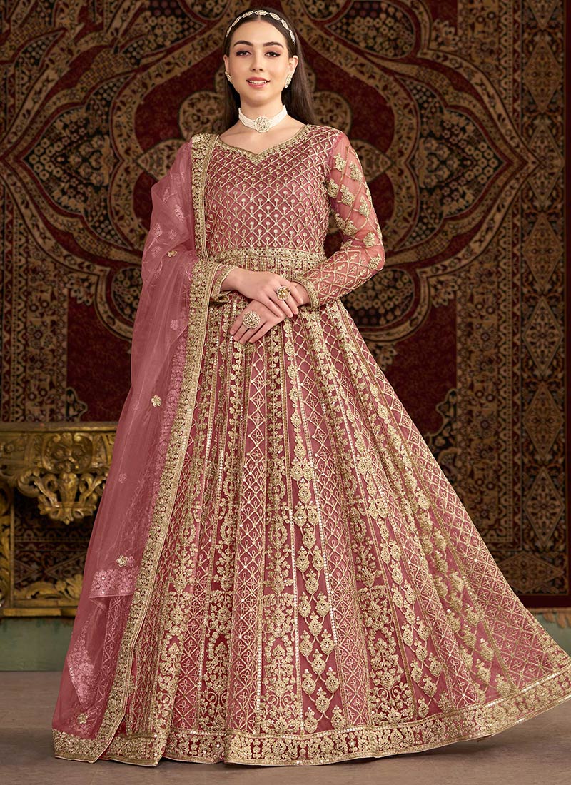 Pink Net Embroidered Sequins Gorgeous Anarkali Suit Wedding Wear