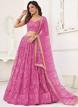 Pink Net Embroidered Sequins Stunning Lehenga