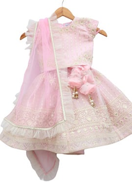 Pink Net N Dupion Silk Umbrella Lehenga