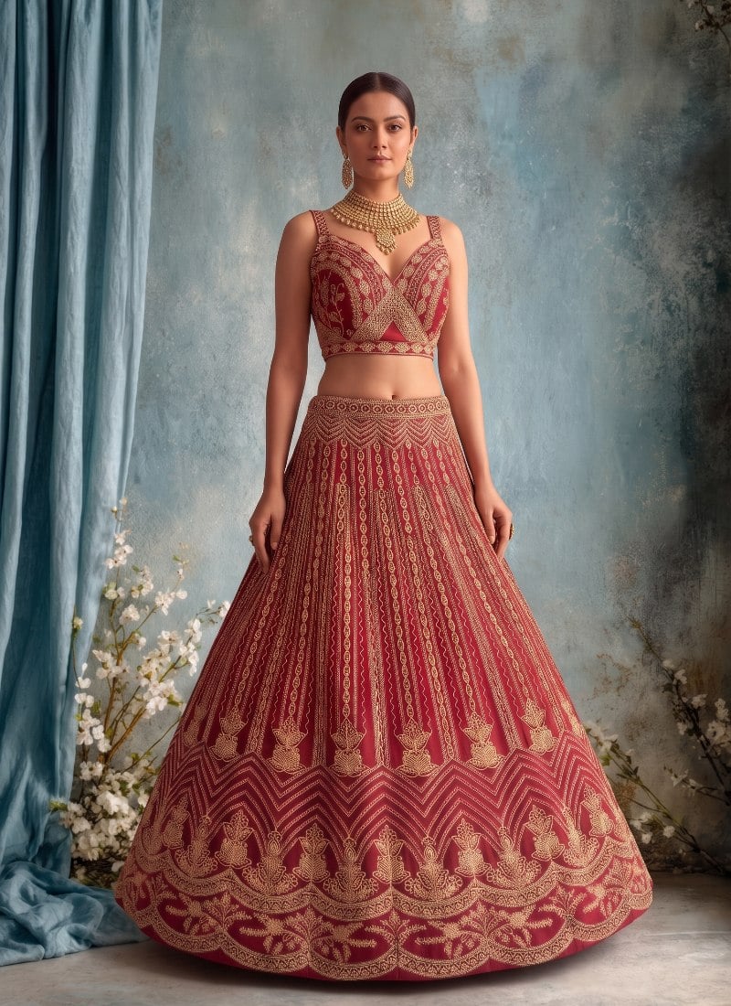 Pink Net Sequins Embroidered Lehenga After Six Wear