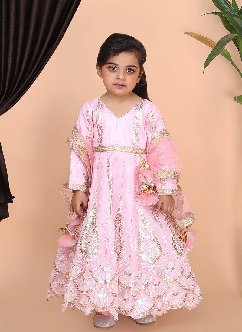 Pink Net Sequins Embroidery Anarkali Gown