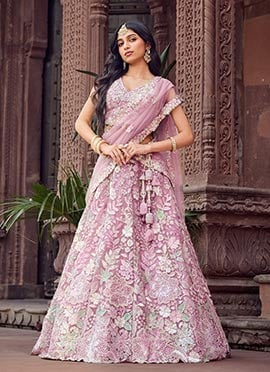Pink Net Sequins Zari Embroidered With Stone Work  Lehenga